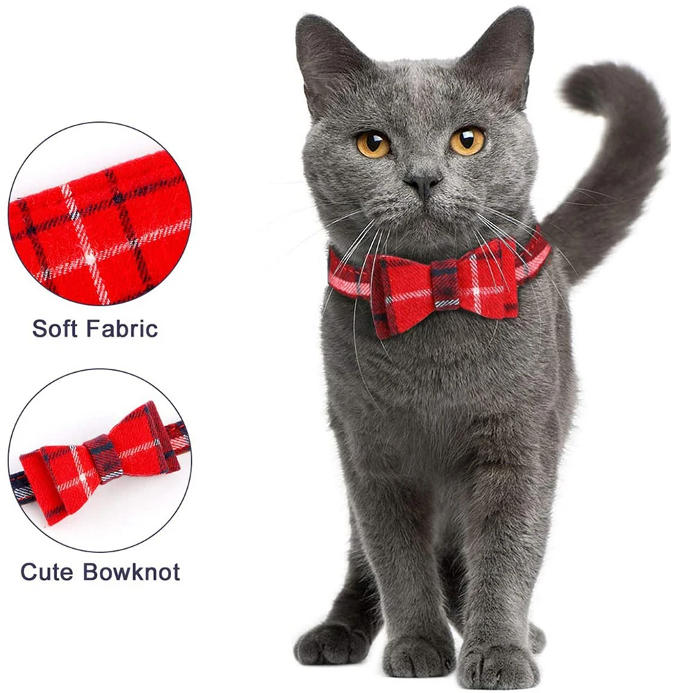 Dog Collar Cat Plaid Bow Tie Removable ~ Luxury Pet Classic Stripe Buckle S  M