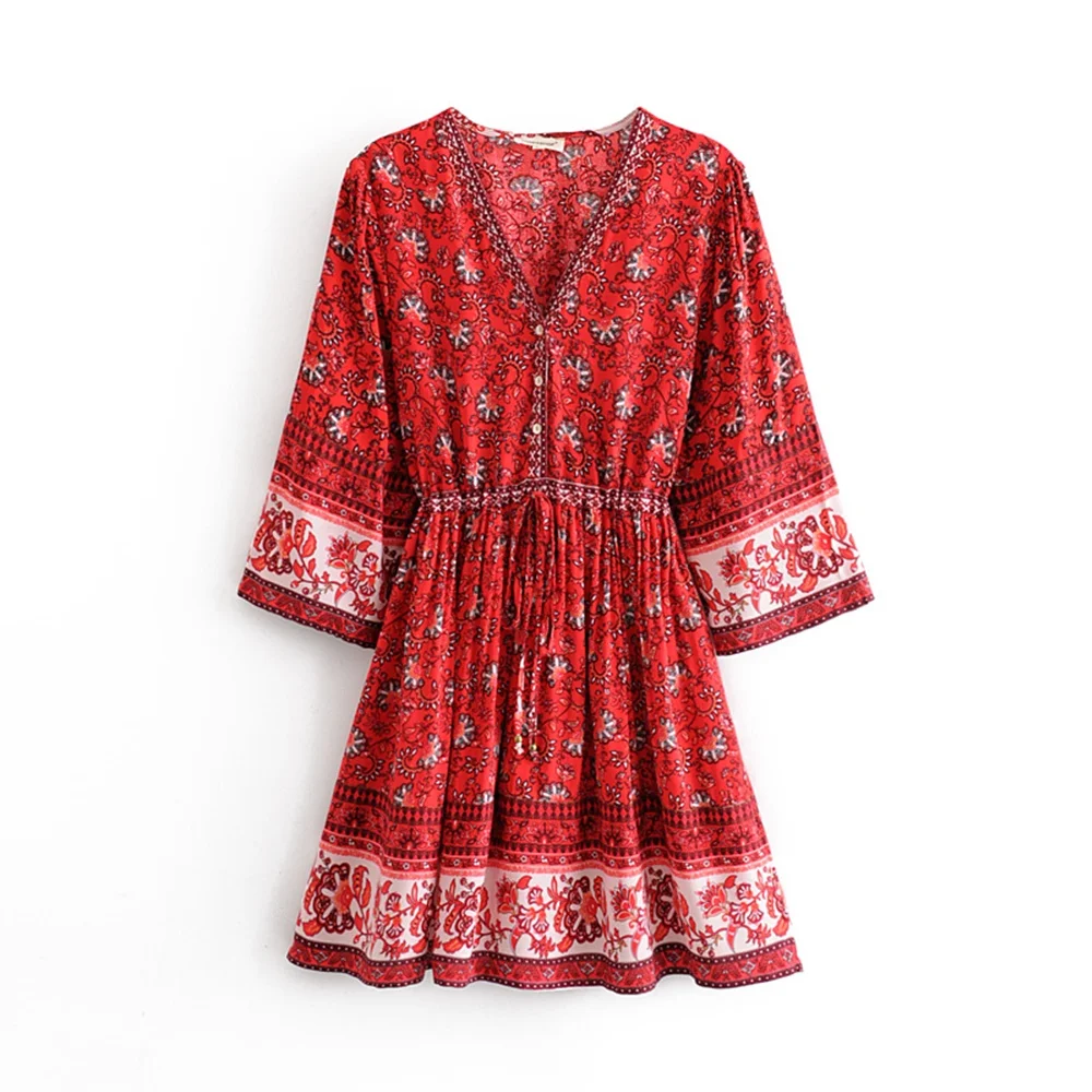 

Hippie Clothing Red Mexican Dress Ropa Hippie Dress Mujer Long Sleeve Ropa Dress Mexicana Mujer W8577