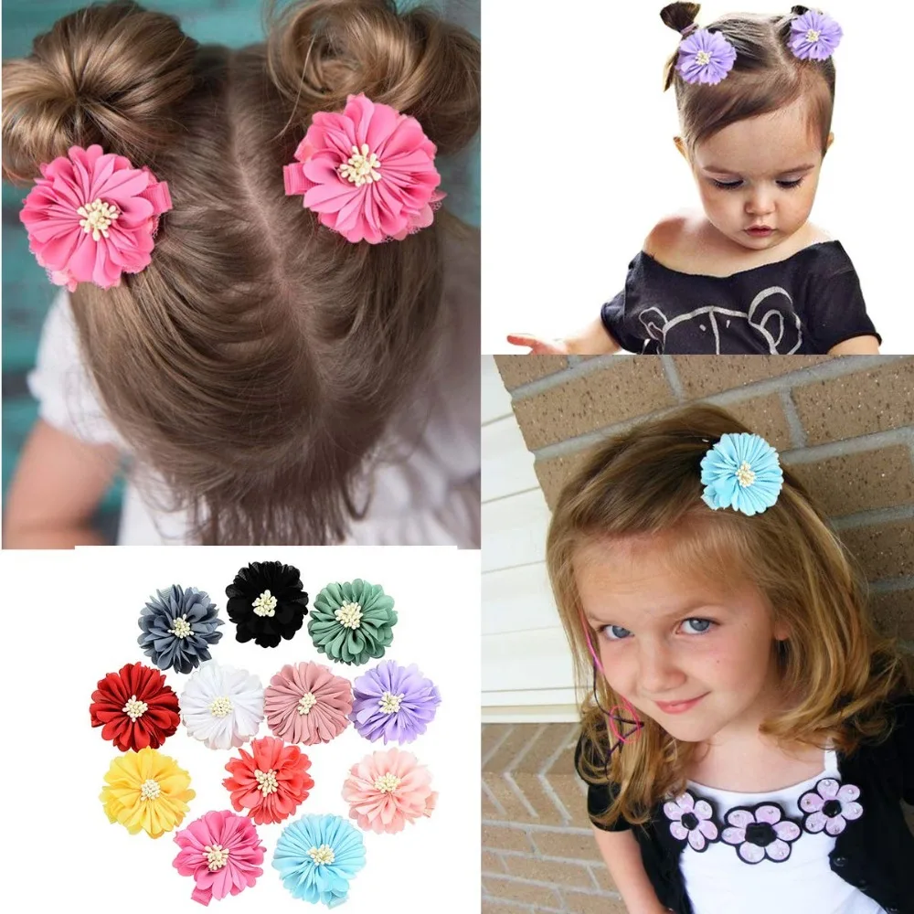24Pcs 2Inch Baby Girl Peony Flower Hair Bows Fully Lined Hair Clips Hair Accessories For Baby Girls Toddlers Kids Infants(Multi