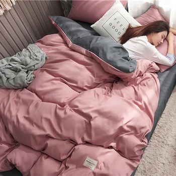 

Solid Color Bedding Set Cotton Sanding Double Spell 4pcs Bed Sets Bedclothes Duvet Cover Sheets Pillowcase Comfortable Coverings