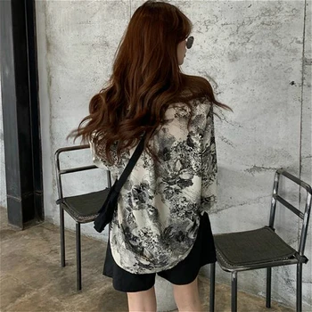 Blouses Women Vintage Chic BF High Street Harajuku Print Teens Shirts All match Popular Casual