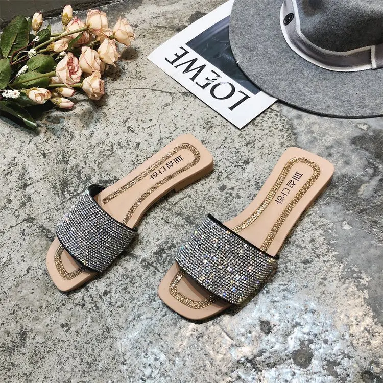 Open Toe Outside Women Summer Slippers Mixed Colors Shallow Flat Slides Leisure Summer Shoes