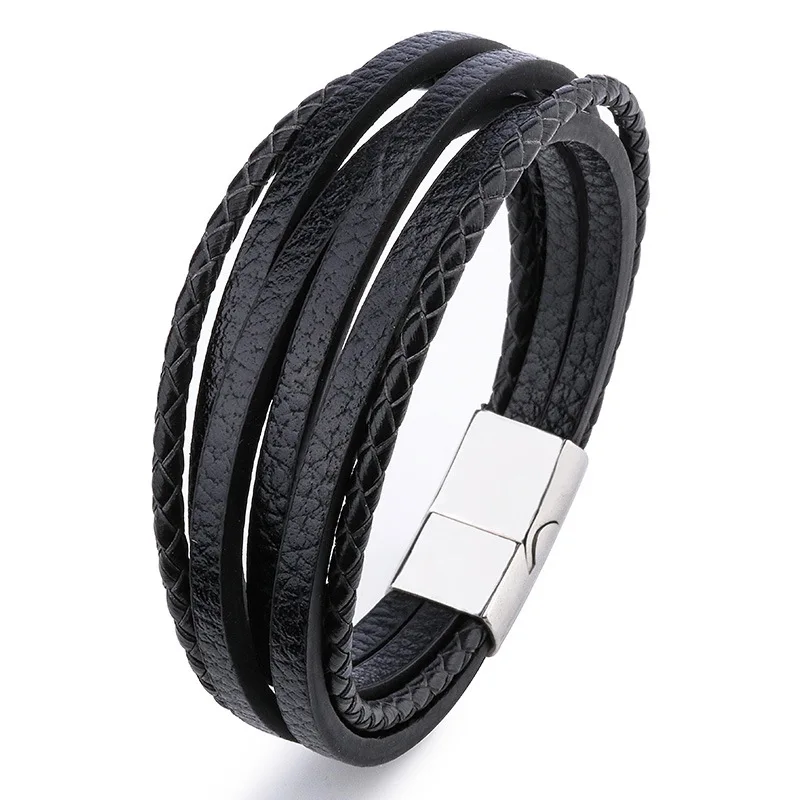 TYO-pulsera De Cuero Genuino Con Doble Capa Para Hombre, Brazalete Con Cierre Magnético De Acero Inoxidable, Joyería Con Bolsa De Terciopelo, Envío Directo - AliExprs 36