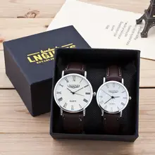 Новинка 2 шт Мода пара глянцевое стекло кожаный ремень часы набор содержит коробку#0822