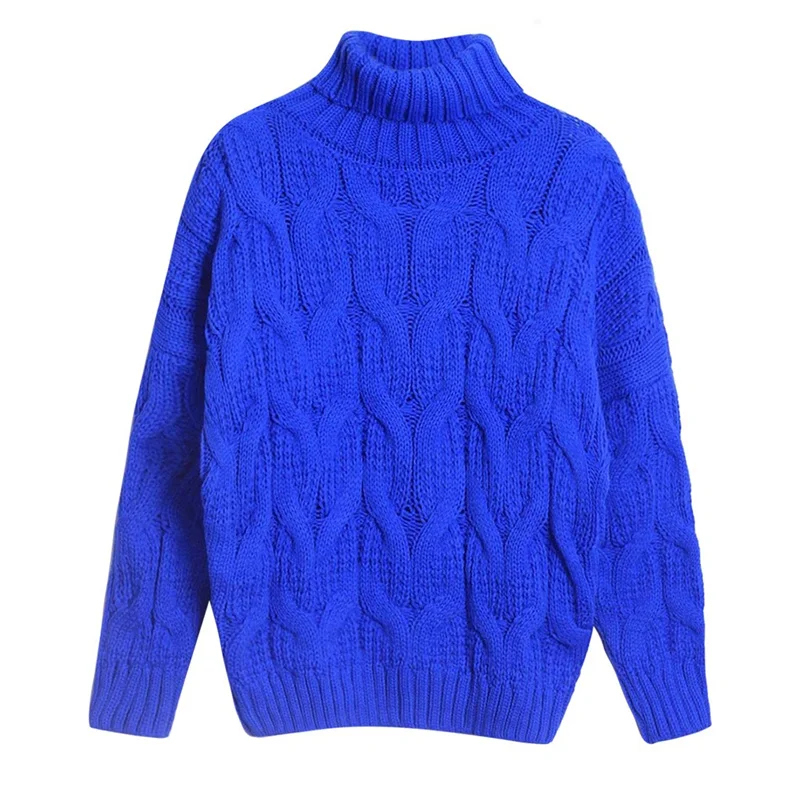 Dark Blue Женский свитер с высоким воротником, женская мода, длинный рукав, воротник-хомут, вязаный Однотонный свитер, пуловер, топы - Цвет: Dark Blue