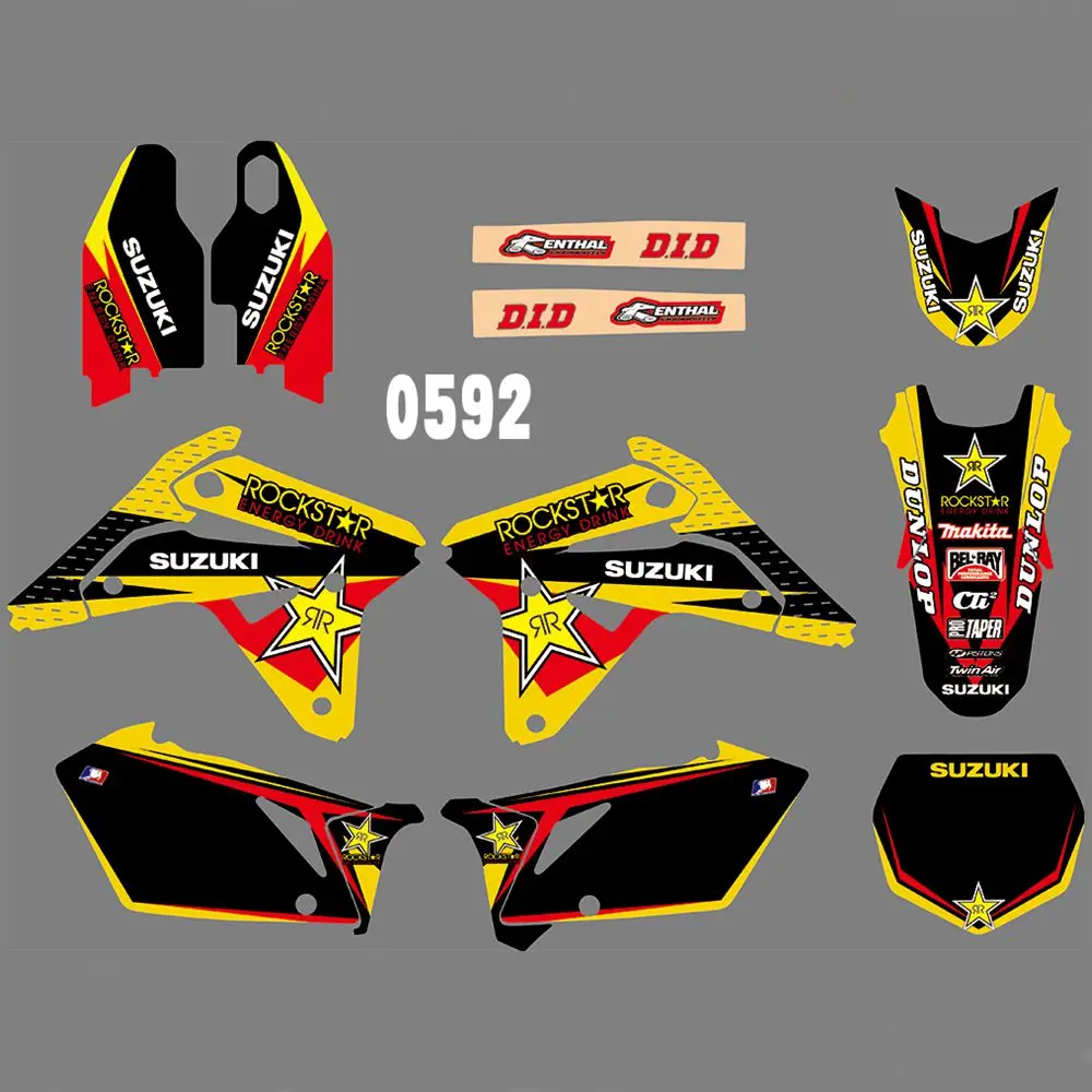 

Full Graphics Decals Stickers Kit Custom Number Name Glossy Stickers Waterproof for SUZUKI RMZ450 2007