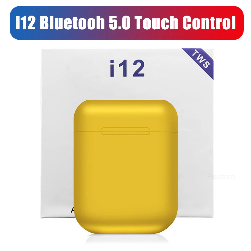 i12 B yellow 11 Наушники i12 Tws с сенсорным управлением Bluetooth 5,0, беспроводные наушники, беспроводные стерео наушники, наушники для дропшиппинга - Цвет: i12 B yellow 11