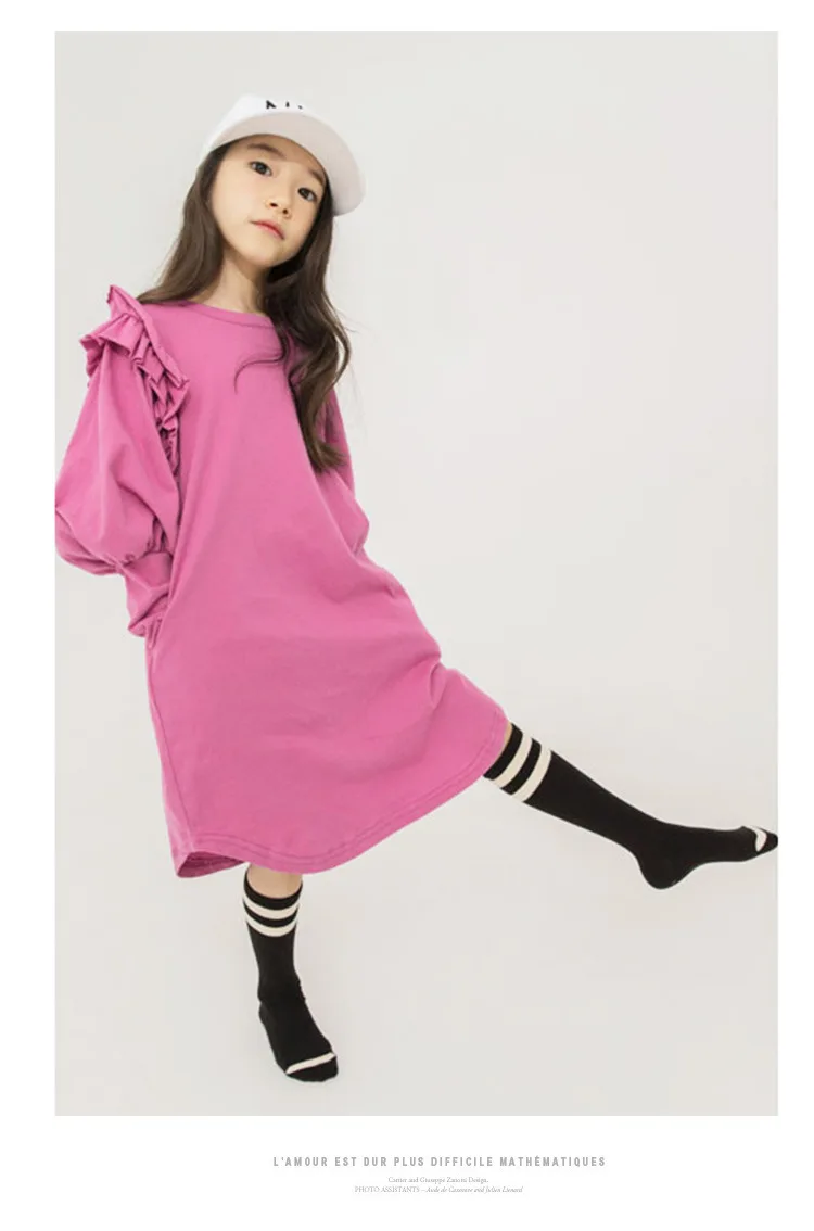Back To School Clothing Autumn Teens Kids Dress For Girls Lantern Sleeve Dress Girl Children Purple Black Sweatshirts Dress (10)