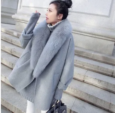 Новое модное женское осенне-зимнее шерстяное пальто с животным мехом теплое свободное шерстяное пальто толстая длинная куртка плюс размер CA3268 - Цвет: gray