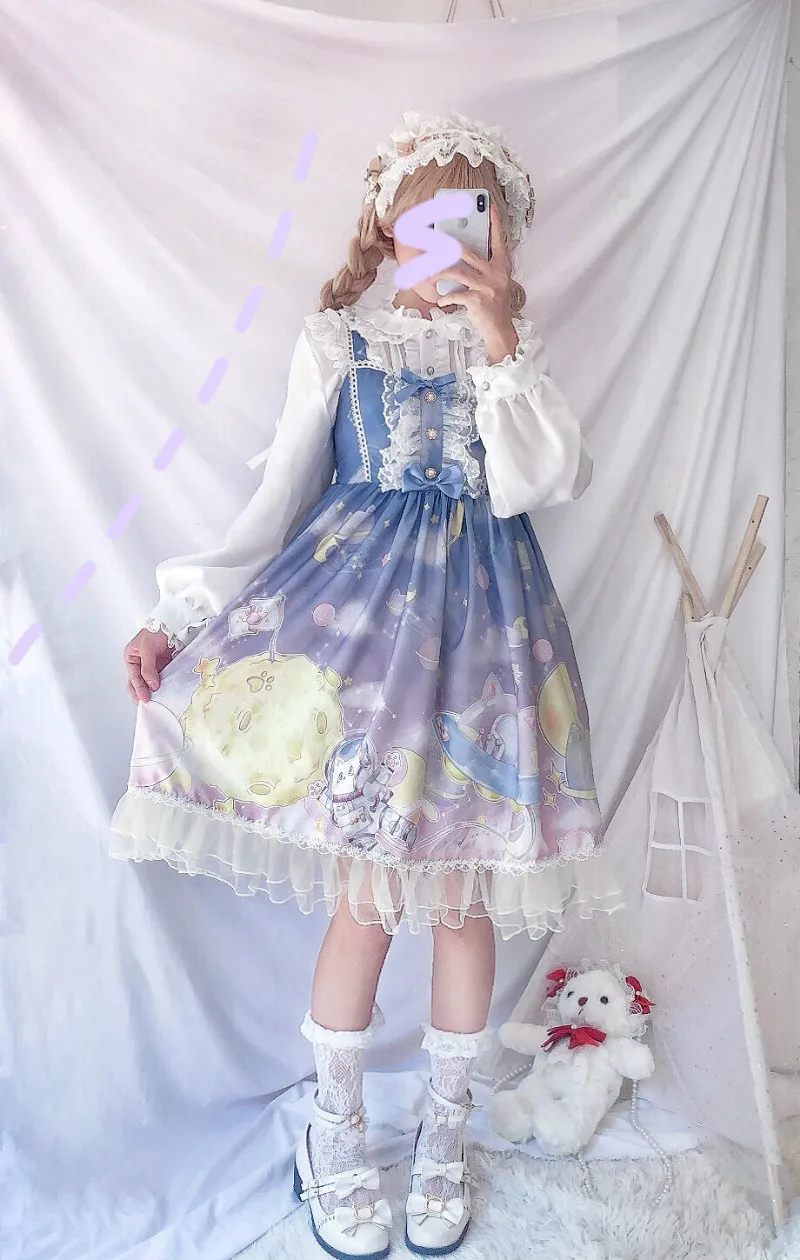 Платье в стиле Лолиты; милое платье в японском стиле Kawaii; платье принцессы для девочек в винтажном готическом стиле; кружевная розовая летняя юбка с принтом