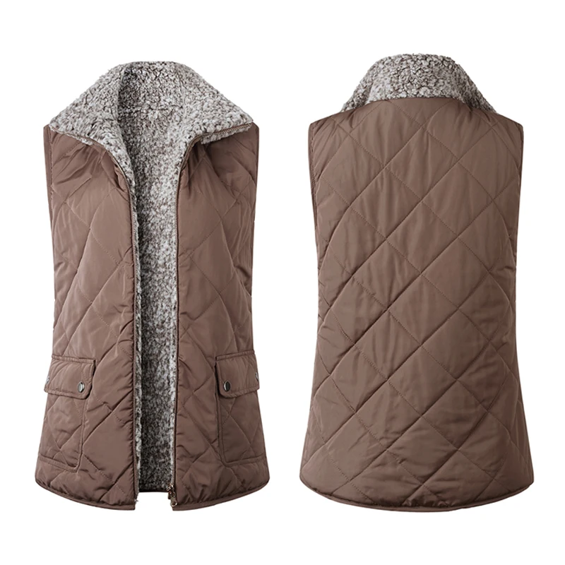 Женские жилеты, повседневная плюшевая верхняя одежда, жилетка без рукавов, куртка Chaleco Mujer, осенне-зимняя жилетка с карманами, Пальто Feminino