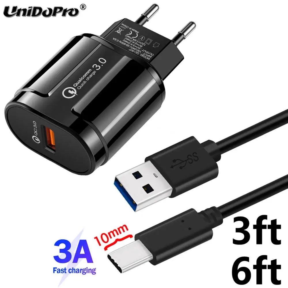 

QC 3.0 18W EU AC Charger + 10mm Tip Type C Cable for AGM Blackview CAT Oukitel UMiDiGi Doogee HOMTOM Leagoo Zoji Rugged Phones