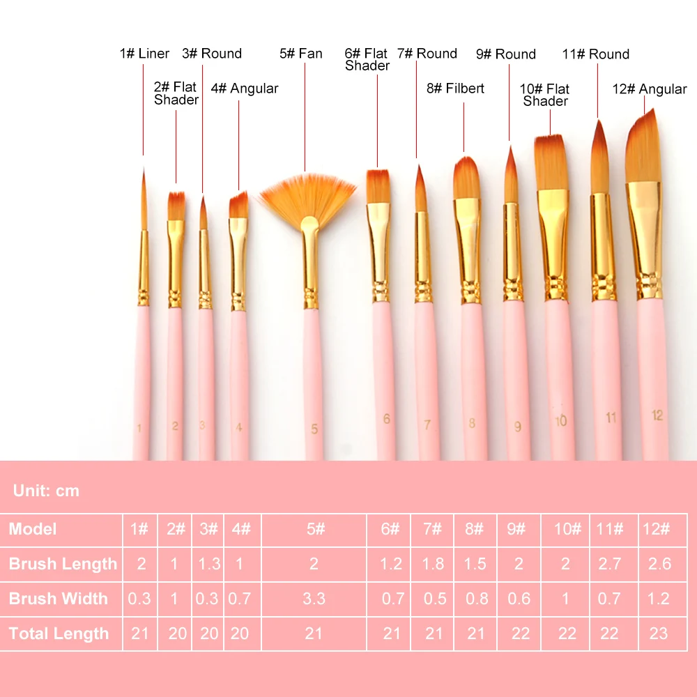 12pcs Paint Brushes Set Kit Multiple Mediums Brushes with Nylon Hair for Artist Acrylic Aquarelle Gouache Oil Painting
