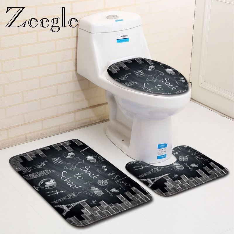 Zeegle 3 шт набор ковриков для ванной, Впитывающий Коврик для туалета, нескользящий коврик для ванной комнаты, коврик для душа, моющийся фланелевый мягкий туалетный набор