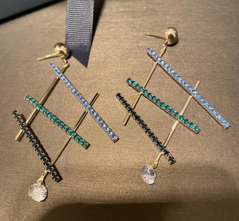 Geometric elements exaggerated earrings female figure Rhinestone cross earrings female earrings 925 silver needle