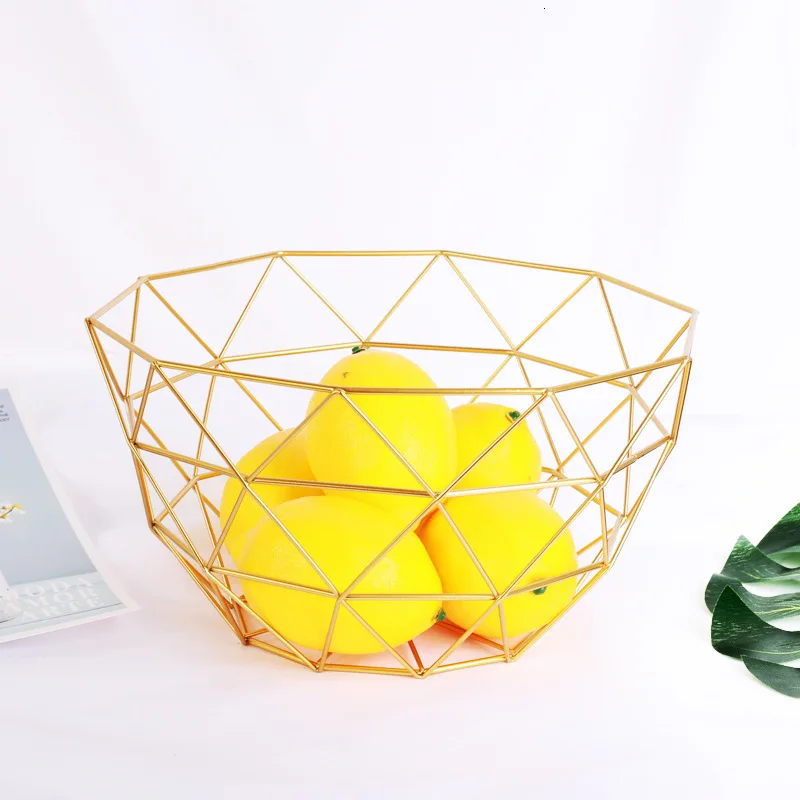 

Concise Wrought Iron Fruits Storage Basket Nordic Household Snacks Metal Food organizer Gold Rose Gold Container