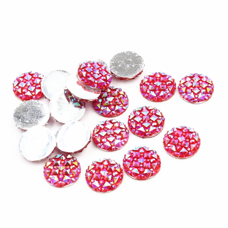 

New Fashion 40pcs 12mm Red AB Color Flat Back Resin Cabochons Cameo Z6-18