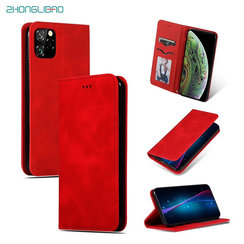 

Leather Card Holder Flip Case For Iphone 11 Pro Max 5.8 6.1 6.5 Inch Luxury soft Skin Silicone Magnetic Wallet Stand Book Cover