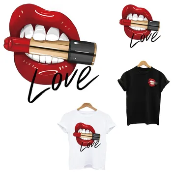 

Sexy lips stripes thermo stickers on clothes application of one heat-sensitive patches iron on transfers for clothing applique