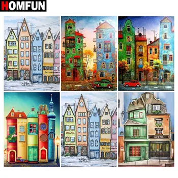 

HOMFUN Diamond Painting Cross Stitch "Colorful house landscape"5D DIY Diamond Embroidery Full Square/round Rhinestone Of Picture