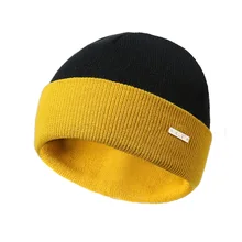 Unisex Common Beanies Double-sided Contrast Acrylic Yellow Knit Cap Ski Jumper hats for Women Brimless Cap Autumn And Winter