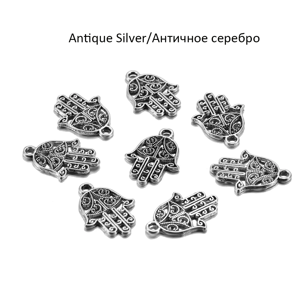 Antique Silver 20шт античный серебряный бронзовый Хамса, защитный амулет в виде ладони, подвеска рука Фатимы, подвески, металлические исламские браслеты, ожерелье, изготовление ювелирных изделий - Окраска металла: Antique Silver