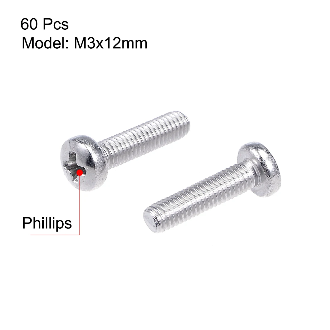 Uxcell M2x8mm крепежные винты Pan крестовая отвертка 304 Нержавеющая M3x12mm 60 шт