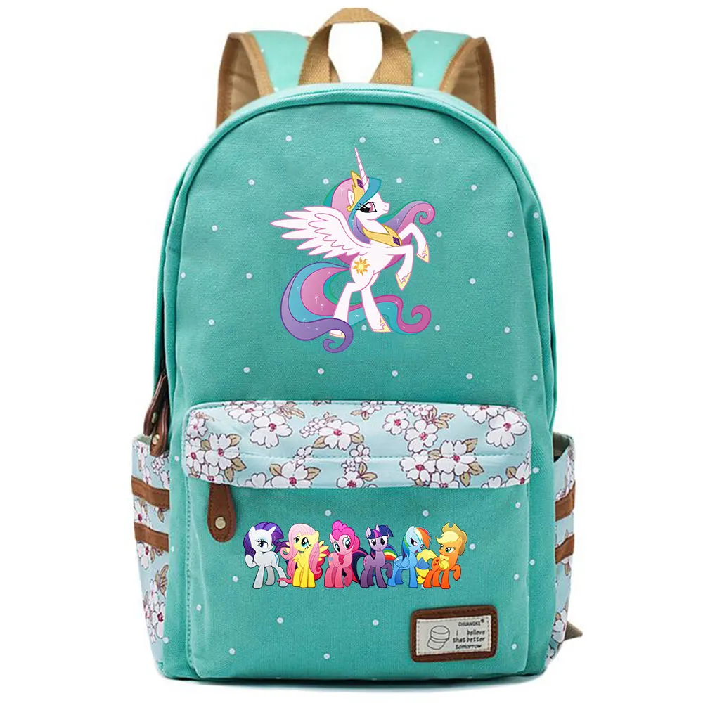 Christmas Cartoon Cutie My Little Pony Flowers Dot Boy Girl School bag Women Bagpack Teenagers Canvas Lady Femme Backpack - Цвет: F17-15