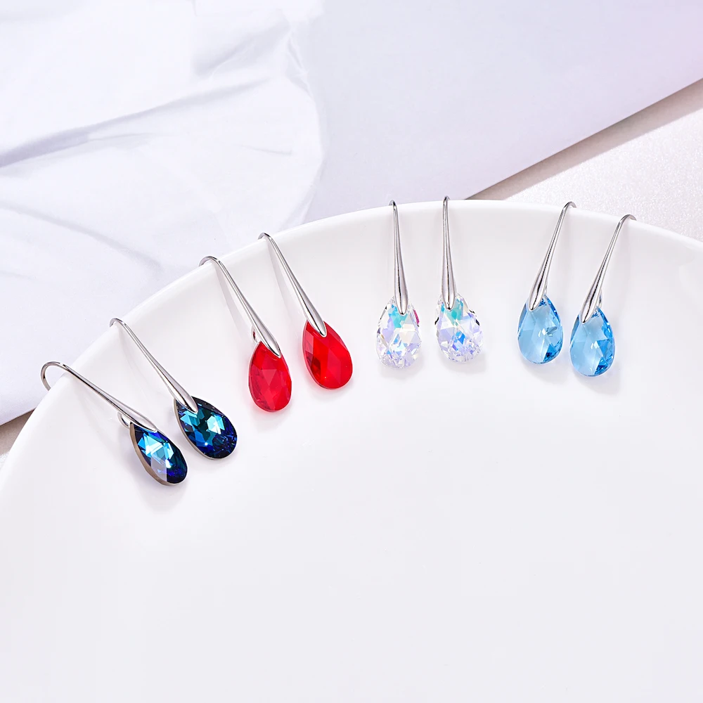 Серьги-капли с кристаллами Swarovski для женщин, новая мода, Золотой пирсинг, висячие серьги, свадебные украшения, подарок для девушек