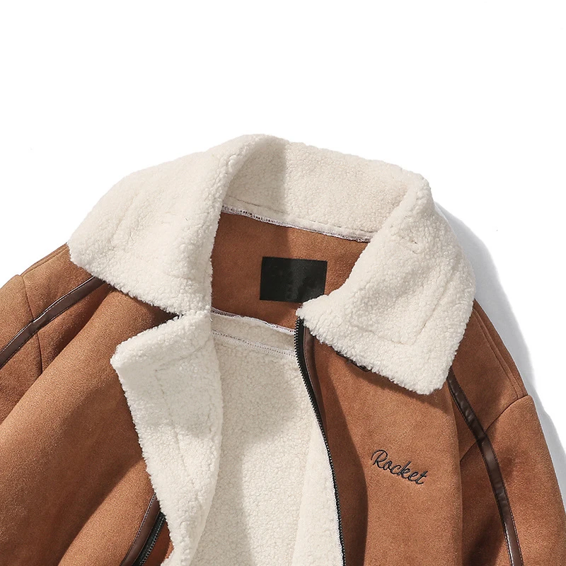 Мужская повседневная куртка из овечьей шерсти теплая свободная парка с флисовой