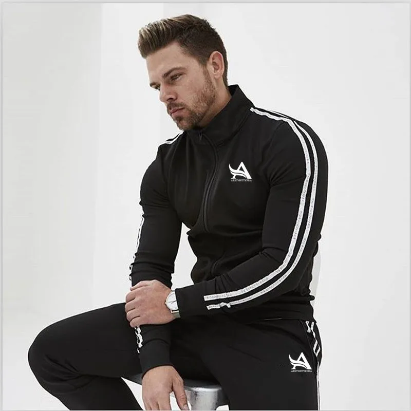 

2019 Track Suit New Autumn Men's Sweatshirt + Pants Sets Casual Male Sporting Standing collar Clothes Long sleeve Outerwear