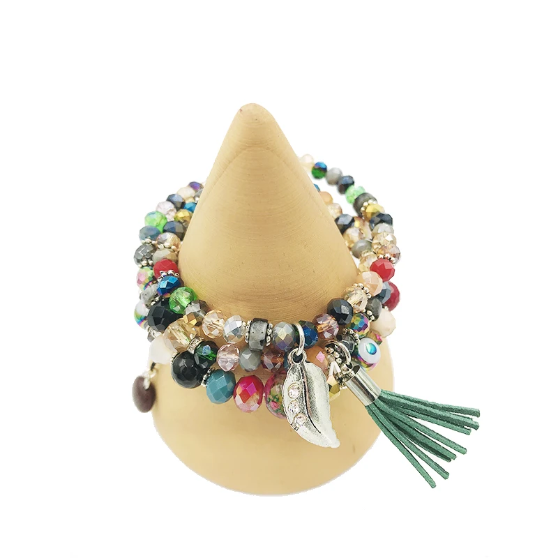 3 шт./компл. Мода Boho Кристалл Браслеты с подвесками для женщин листьев кисточкой DIY бисерный браслет дружбы ювелирные изделия подарок Pulseiras