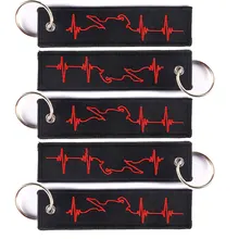 Fashion Embroidery Key Fobs Biker Heartbeat Keychain Motorcycles and Cars Fashionable Chain Keychain for Biker Lovers