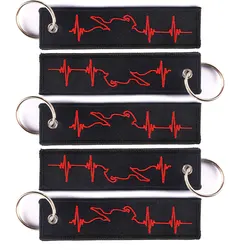 Fashion Embroidery Key Fobs Biker Heartbeat Keychain Motorcycles and Cars Fashionable Chain Keychain for Biker Lovers