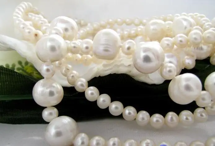 

Unique Pearls jewellery Store 50'' 10mm White Round Freshwater Cultured Pearl Necklace Charming Women Gift