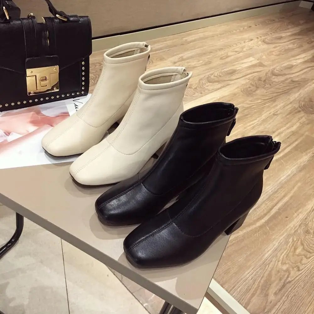 

Women's Slippers 2019 Square heel Socofy Heeled Mules Shoes Black Sandals New Block Soft Heels Beige Round Toe High Solid