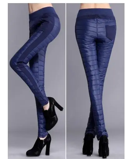 Зимние женские брюки, двухсторонние пуховые брюки, утепленные женские брюки, высокая талия, узкие брюки, ветрозащитные теплые зимние брюки - Цвет: Темно-синий