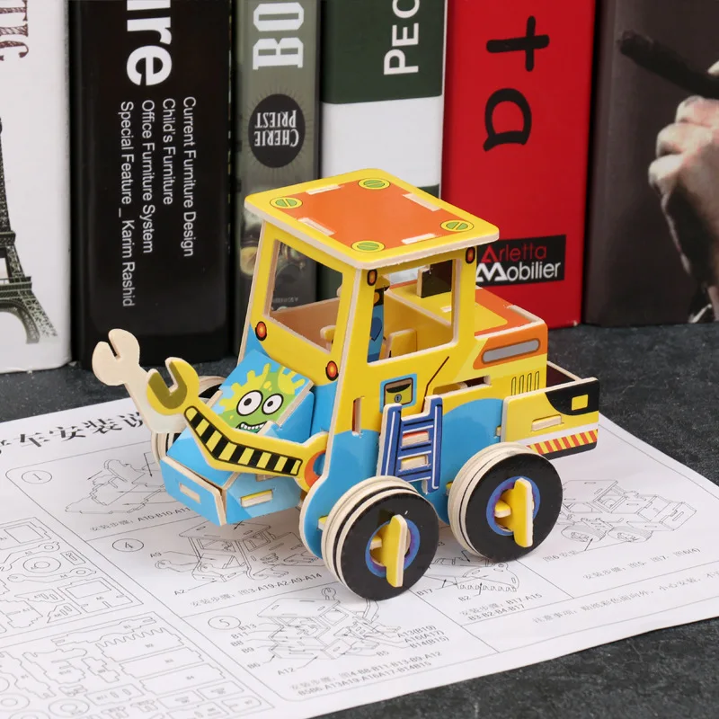 Инженерный автомобиль DIY 3D сплайсинга игрушки Дерево стерео модель собранные детские образовательные раннего возраста деревянные головоломки