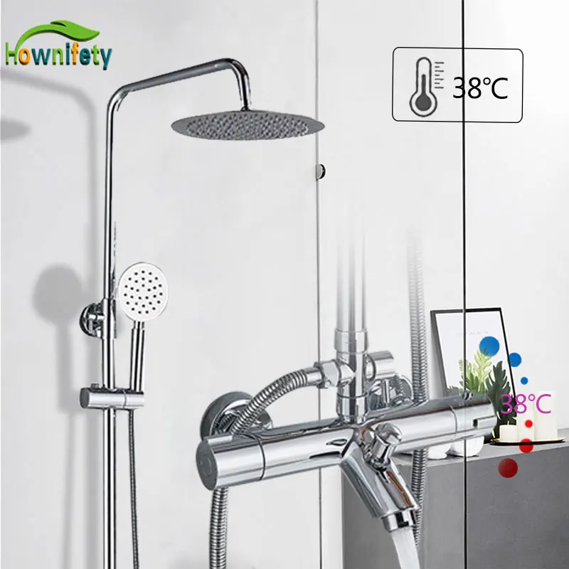 Chrome Thermostatic Shower Set Bathroom Mixer Shower Systems Wall Mount 38 Degree Control 8 &ldquo; Rainfall Head shower head bathroom shower faucet set thermostatic mixing valve
