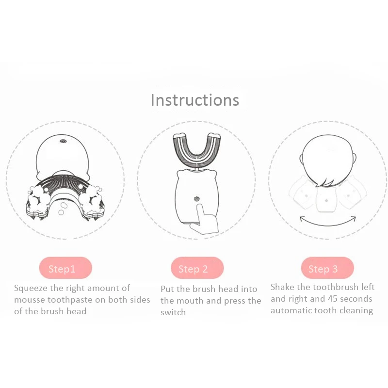 Kids 360 U Shape Degrees Sonic Electric Toothbrush Cartoon USB Charger Silicone UV Drying Tooth Brush Cup for Toddlers Kids 360 U Shape Degrees Sonic Electric Toothbrush Cartoon USB Charger Silicone UV Drying Tooth Brush Cup for Toddlers