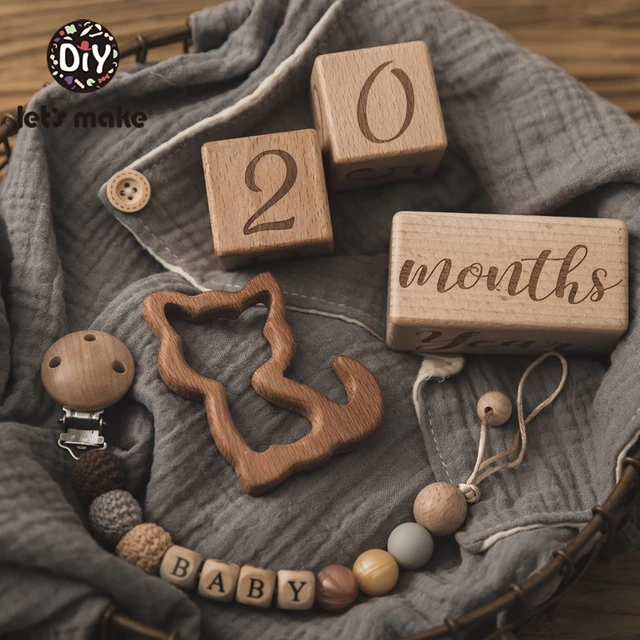 Let's Make 3PCS/Set Log Block Baby Milestone Square Letter Engraved Wood Infants Bathing Gift Newborn Photography Calendar 5