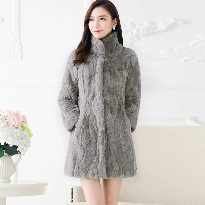

Real 2020 Rex Rabbit Fur Coat Womens Natural Fur Coats Winter Warm Jackets For Women Long Slim Outerwear HF16C004 s