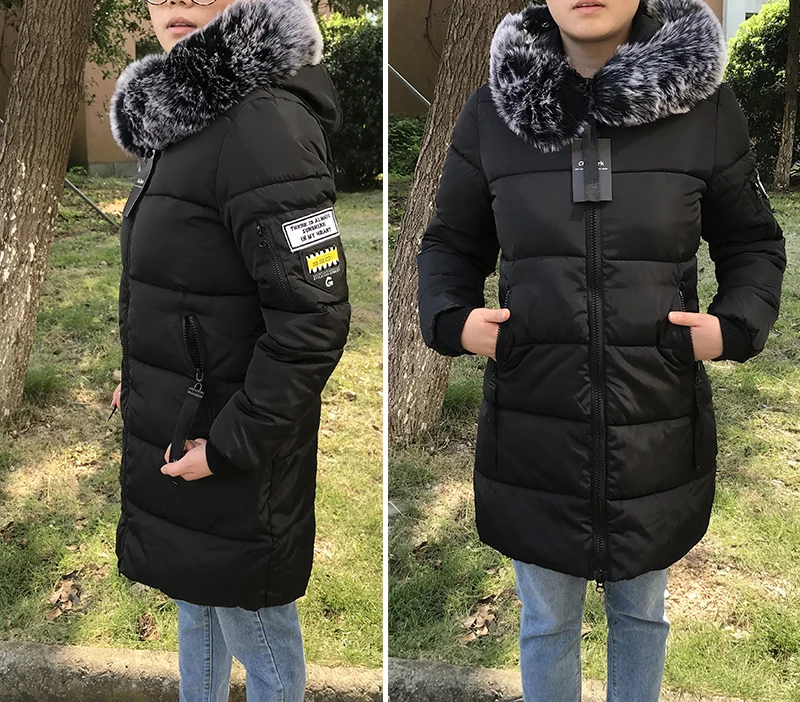 Новая модная женская зимняя куртка с меховым воротником, теплое Женское зимнее пальто с капюшоном, длинная парка, верхняя одежда Camperas
