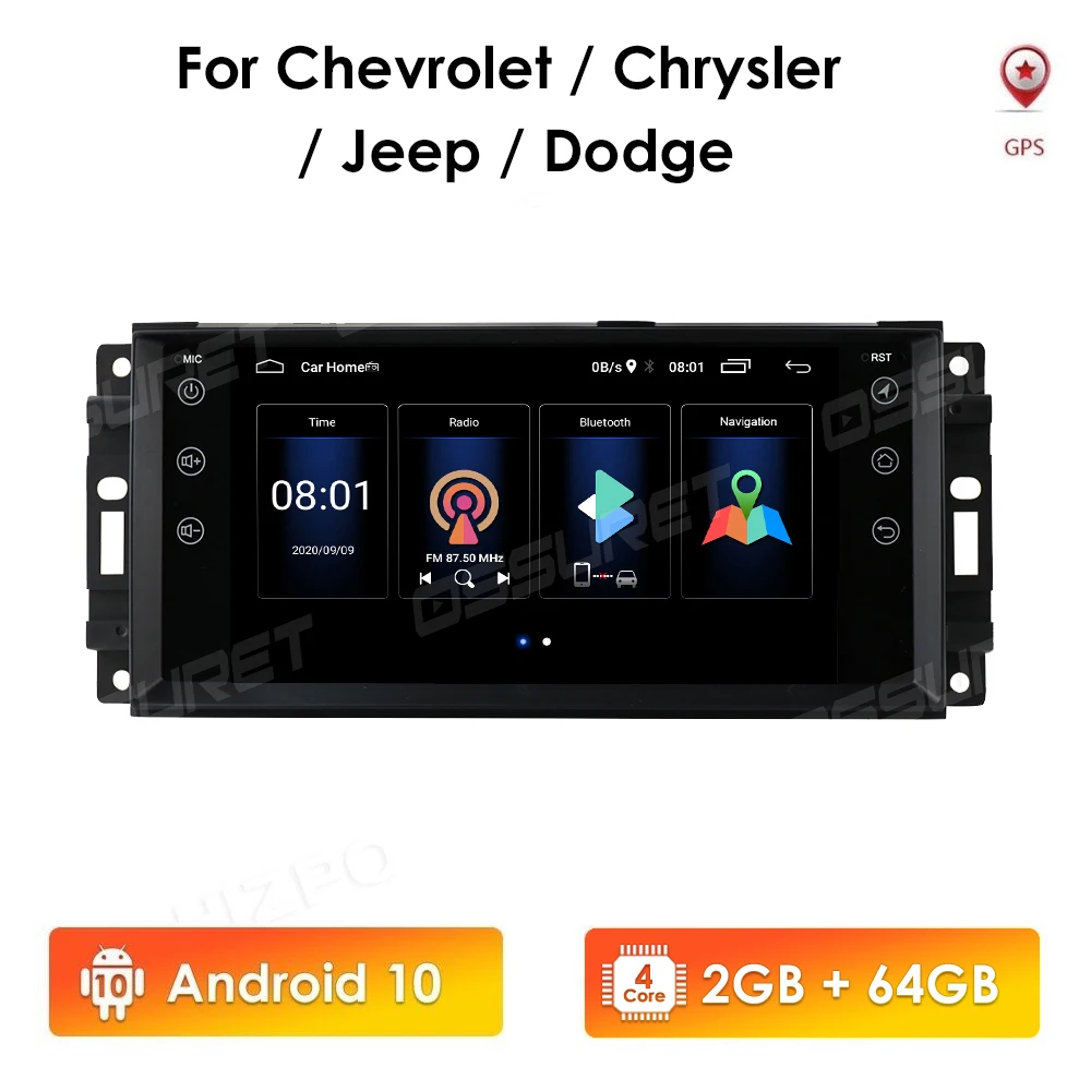 Автомобильный радиоприемник 64 Гб ПЗУ Android 10 для Dodge Ram Challenger Jeep Wrangler JK 2005-2011 GPS авто