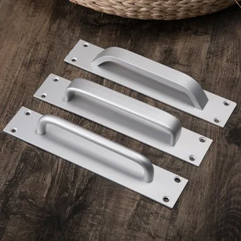 

Aluminum alloy Wooden Sliding Door Handle Black Simple Fire Door Hanlde Pulls Toilet Gate Door Knobs Silver