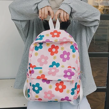 

FGGS-Cartoon Multicolor Flower Print Pattern Backpack School Bag Large Capacity Travel Backpack Lady Bag
