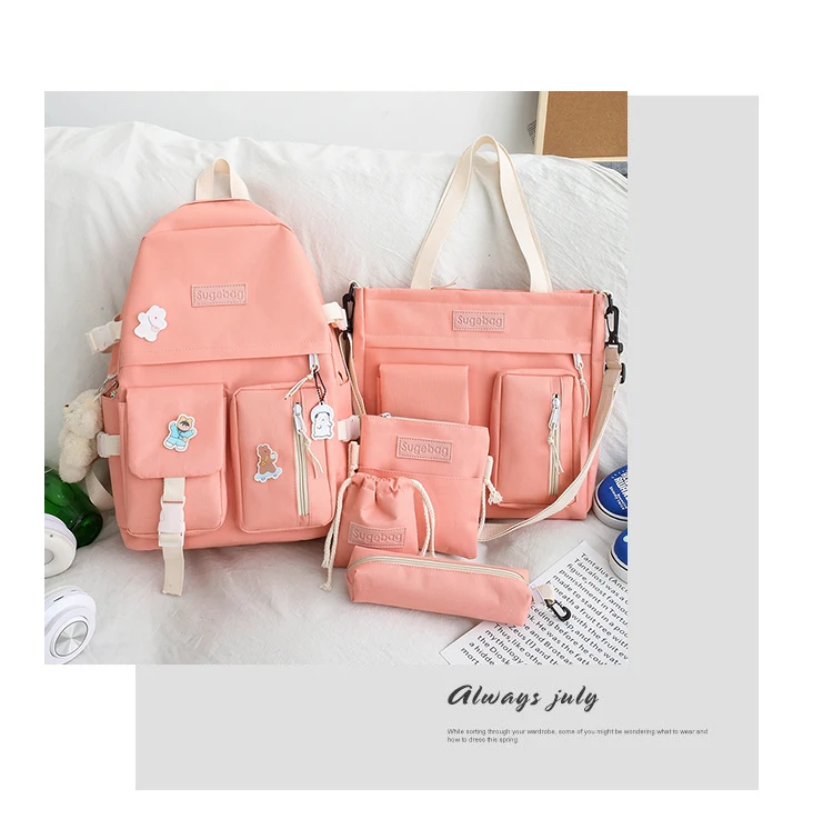 NEW 5 Piece Set backpacks fashion canvas kawaii female Korean Shoulder bag Casual College Students backpack School bag for girl
