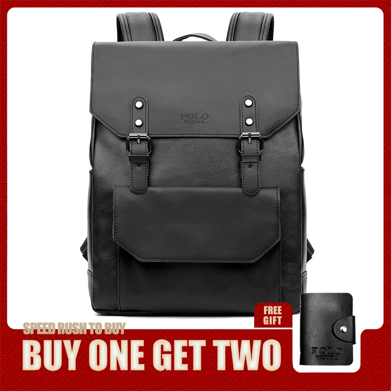 VICUNA POLO, повседневный черный кожаный рюкзак, мужской рюкзак для ноутбука, двойной ремень, продвижение бренда, мужской рюкзак для путешествий, мужской повседневный рюкзак