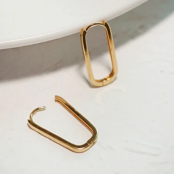 

Simple Design Geometric Rectangular Lock Buckle Gold Color Metal Brass Oval Shape Small Hoop Earrings Women Party Jewelry