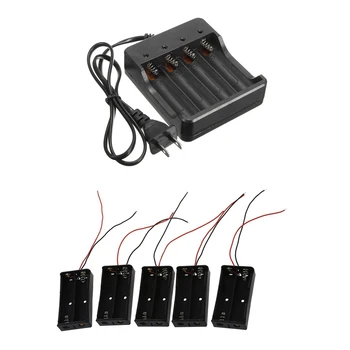 

1Pcs Smart 4 Slots 18650 Li-Ion Battery AC Charger Rechargeable LED Indicator 1.2a & 5Pcs 2 x 3.7 V 18650 Battery Holder Boxes C